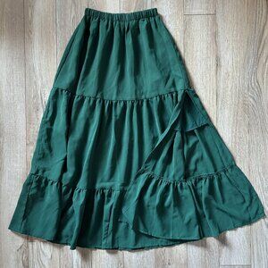 Cider Ruffle Hem Green Tiered Maxi Skirt Womens Extra Small Boho Cottagecore